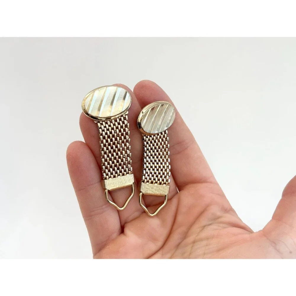 Textured Midcentury Style Oval Retro Gold Toned Round Vintage Cuff Links